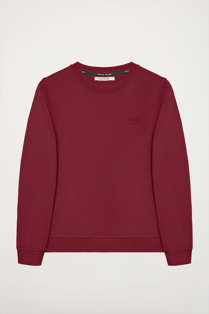 Sweatshirt básica bordeaux com decote redondo com logótipo Polo Club