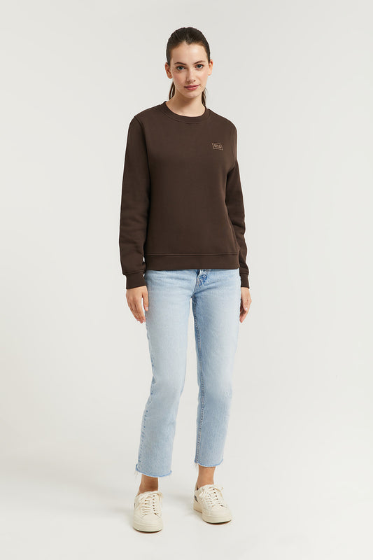 Sweatshirt básica castanha escura com decote redondo com logótipo Polo Club
