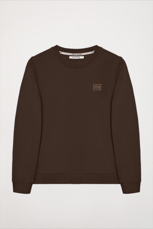 Dark-brown round-neck basic sweatshirt with Polo Club logo
