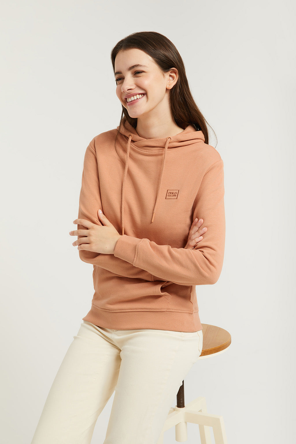 Sudadera de capucha y bolsillos color salm n con logo Polo Club