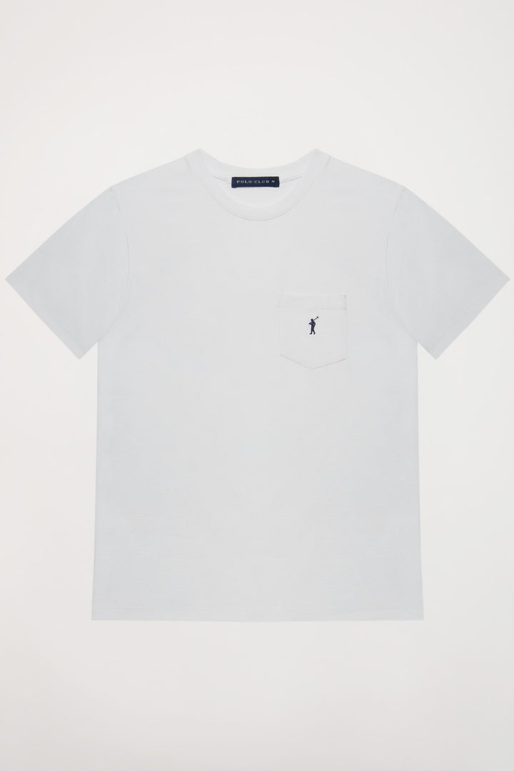 Camiseta blanca con bolsillo y logo Rigby Go