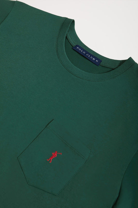Camiseta verde botella con bolsillo y logo Rigby Go