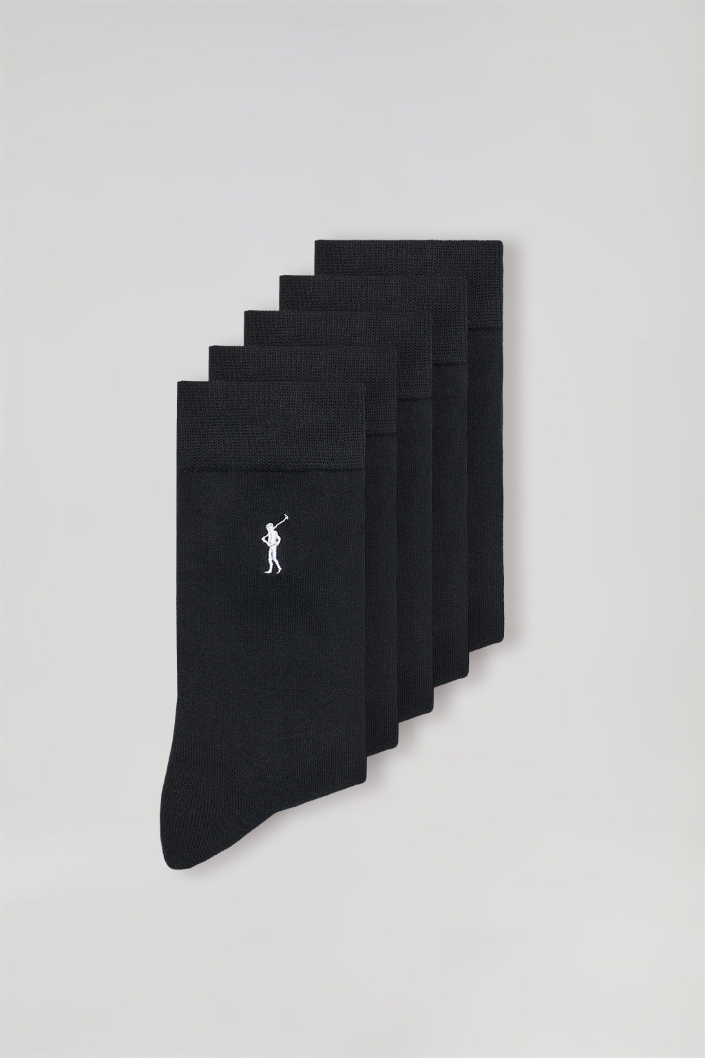 Pack de cinco pares de calcetines negros con logo Rigby Go – Polo Club