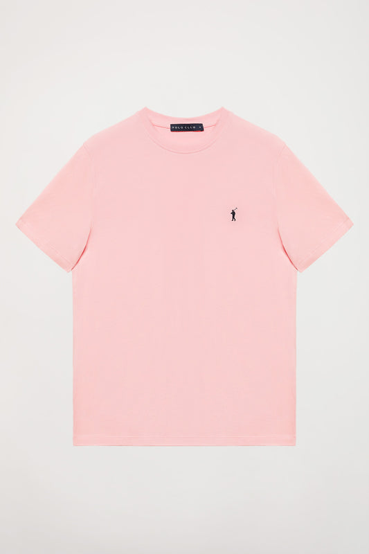 Pink cotton basic T-shirt with Rigby Go logo