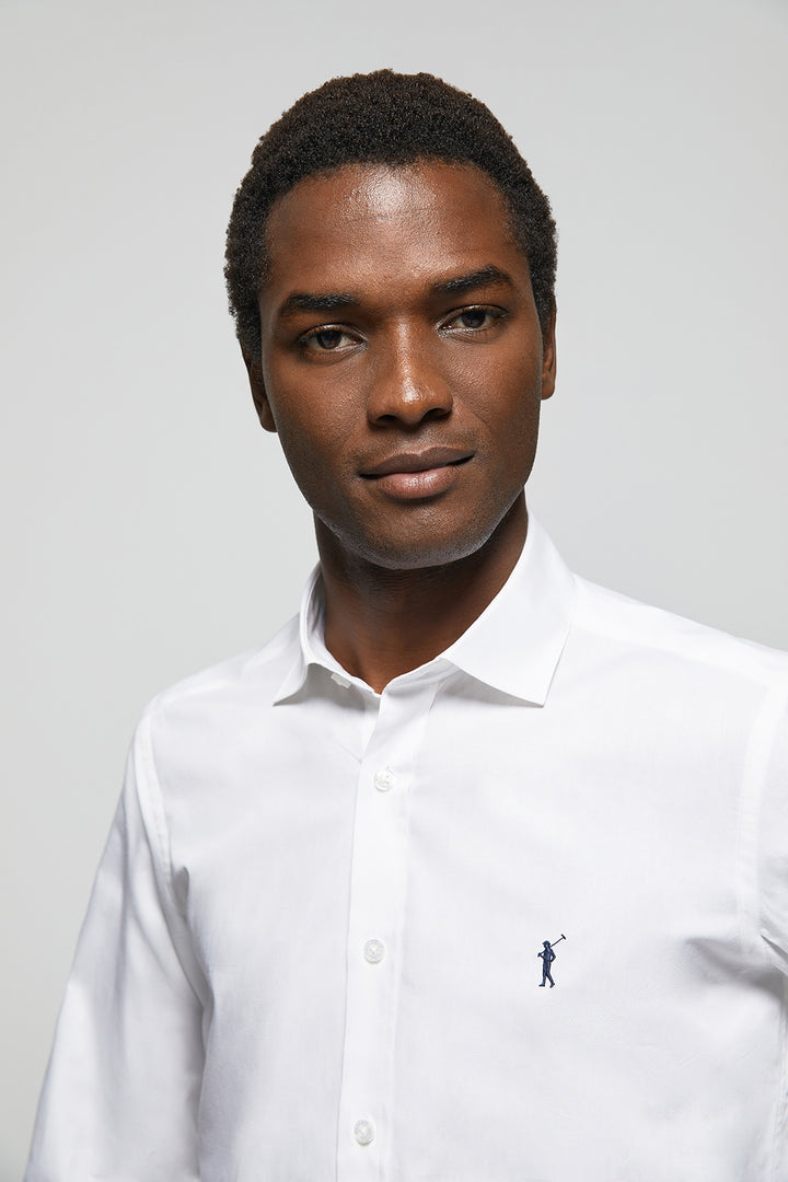 White slim-fit poplin shirt with Rigby Go logo