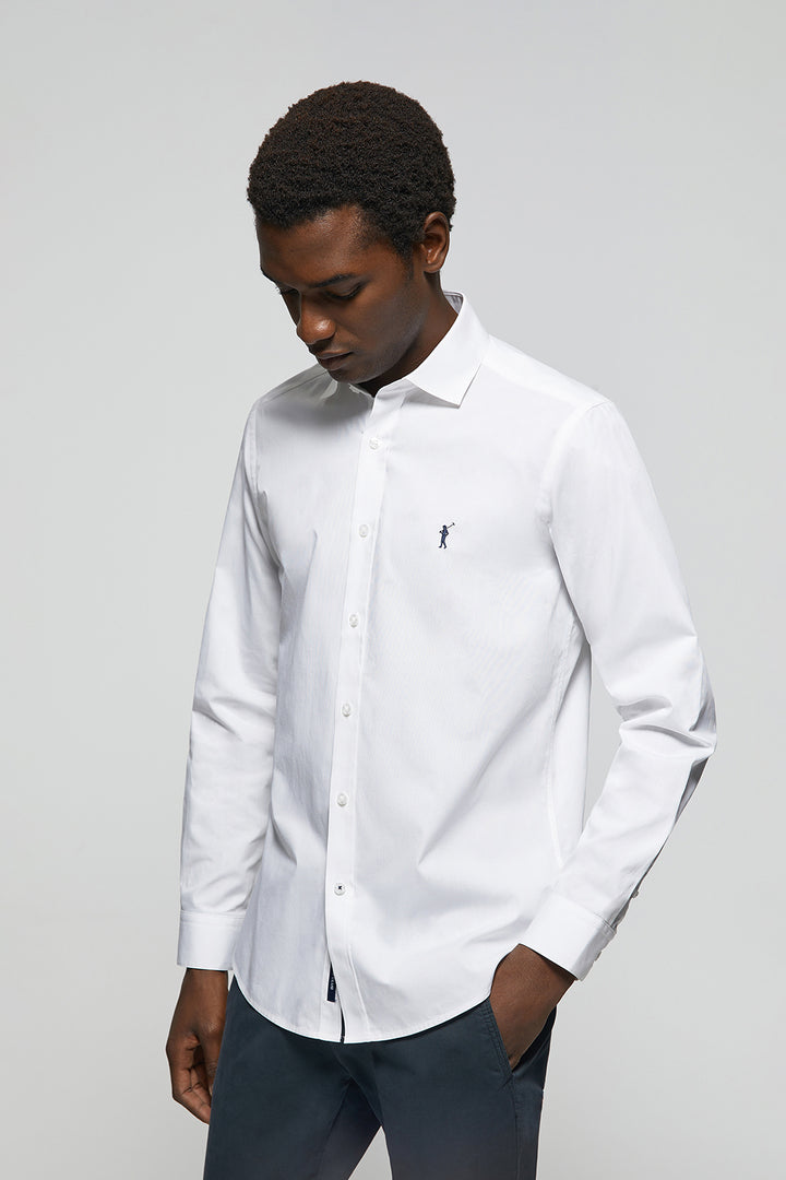 White slim-fit poplin shirt with Rigby Go logo