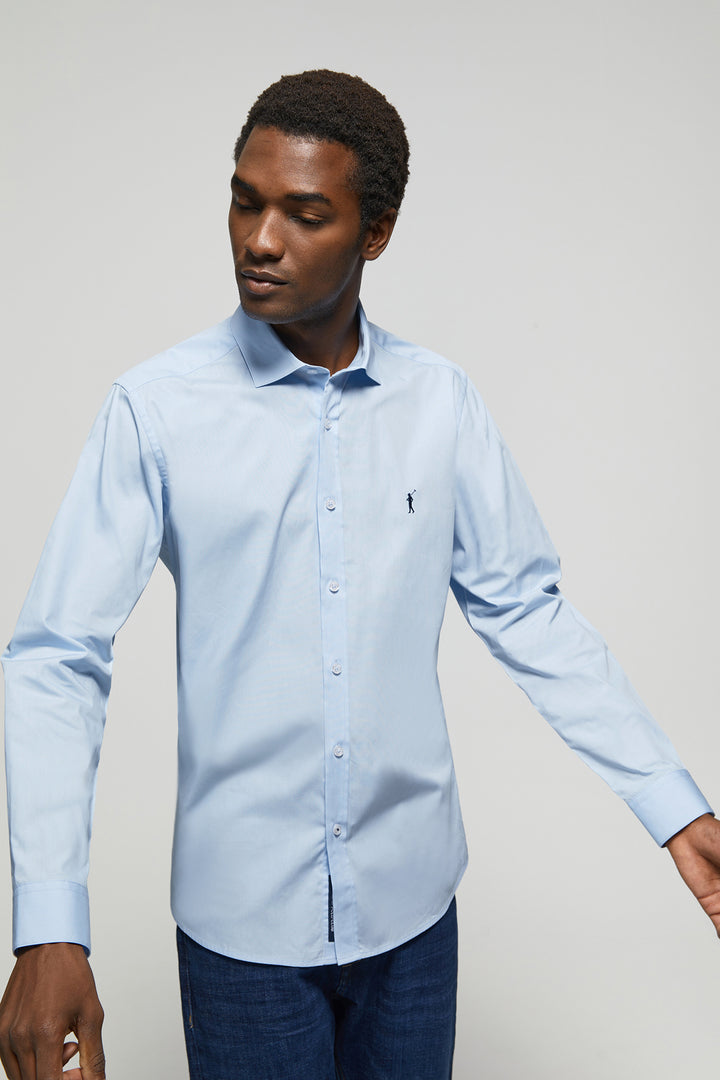 Sky-blue slim-fit poplin shirt with Rigby Go logo