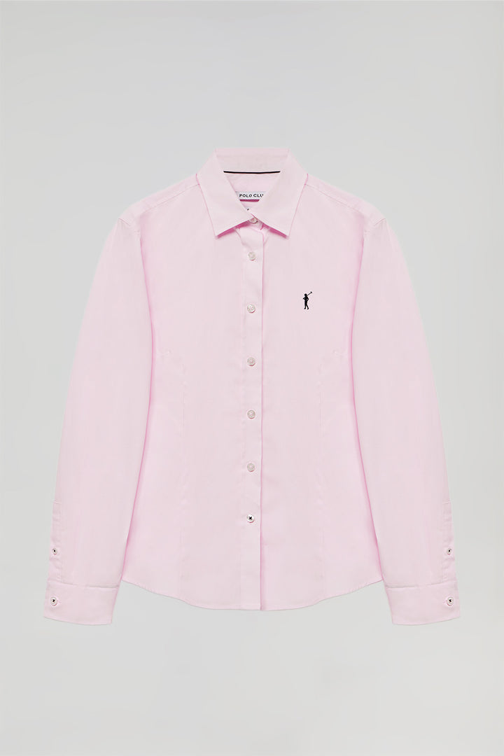 Pink slim-fit poplin shirt with Rigby Go embroidery