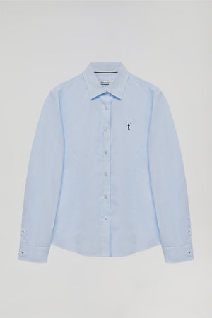 Sky-blue slim-fit poplin shirt with Rigby Go embroidery