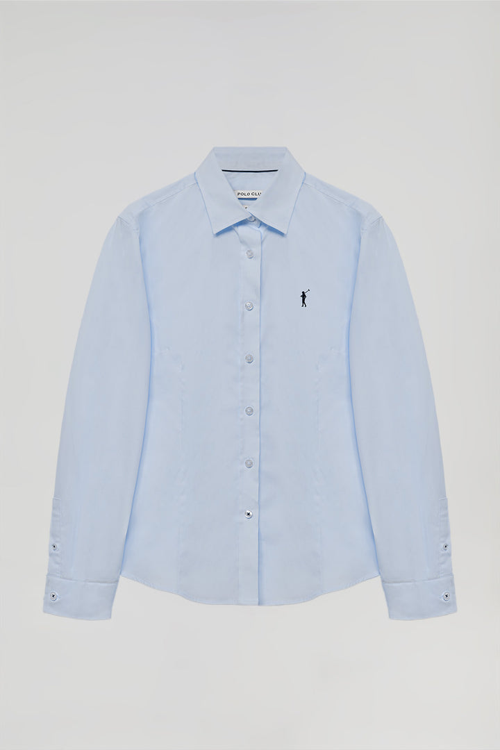Camisa de popelina Slim Fit azul celeste com bordado Rigby Go