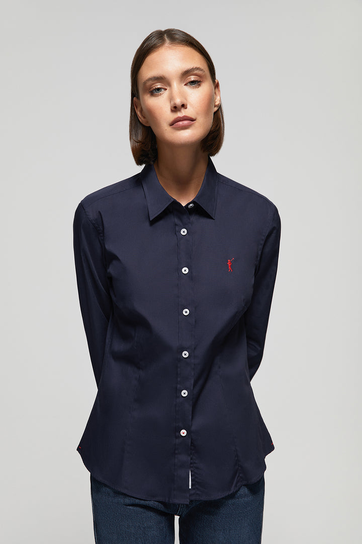 Navy-blue slim-fit poplin shirt with Rigby Go embroidery