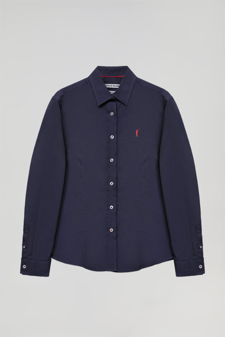 Navy-blue slim-fit poplin shirt with Rigby Go embroidery