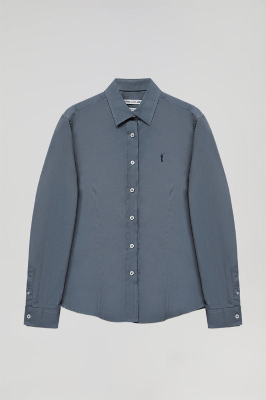 Camisa de popelina Slim Fit azul denim com bordado Rigby Go