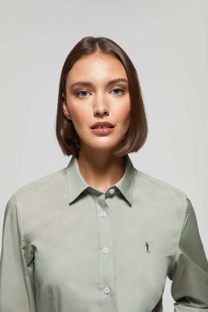 Jade-green slim-fit poplin shirt with Rigby Go embroidery