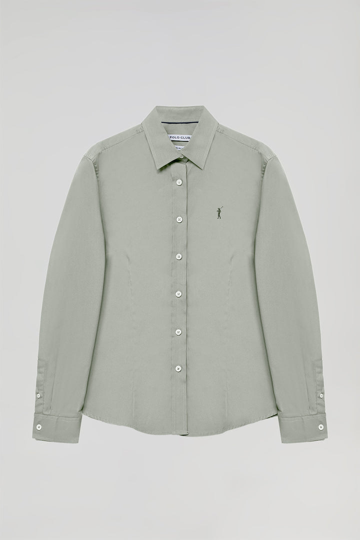 Jade-green slim-fit poplin shirt with Rigby Go embroidery