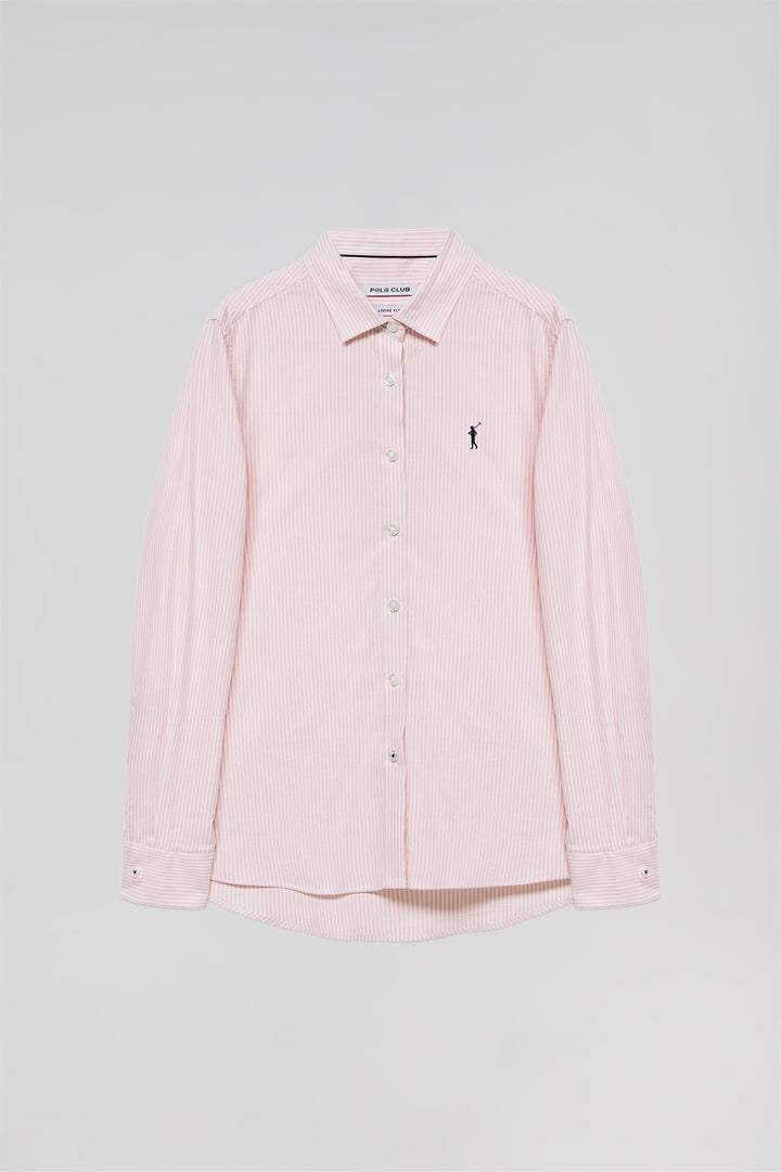 Camisa Oxford às riscas rosa com logótipo Rigby Go