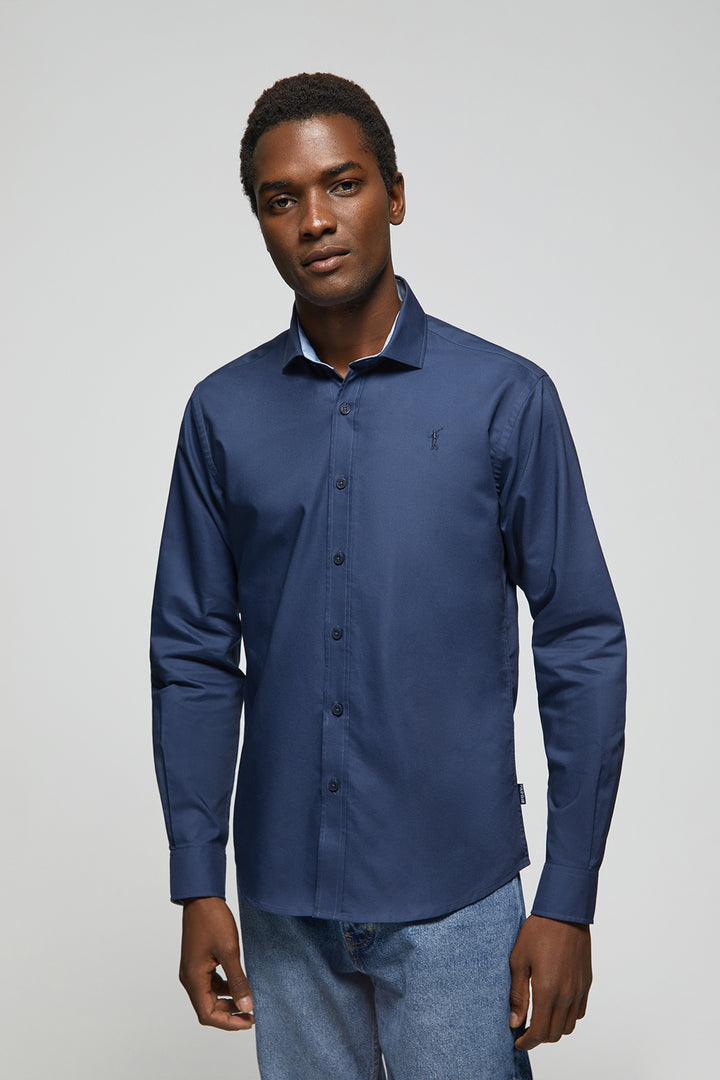 Camisa azul marinho Oxford com contrastes e logótipo Rigby Go