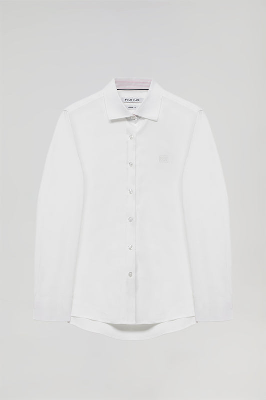 Camisa oxford blanca con logo bordado
