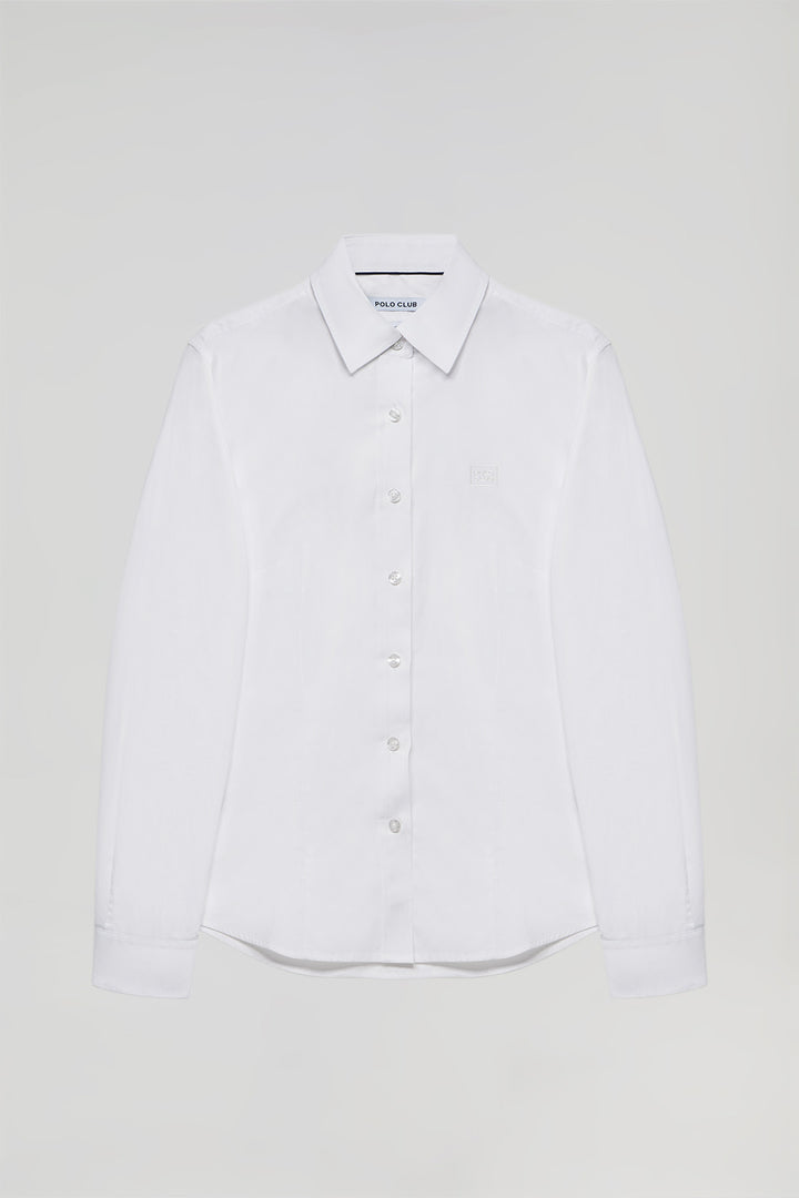 White slim-fit poplin shirt with logo