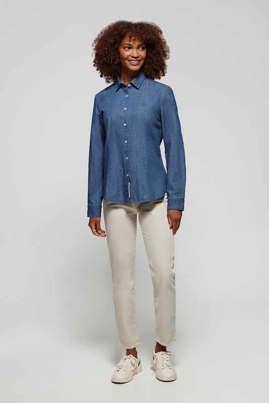 Slim-fit denim shirt with embroidered logo