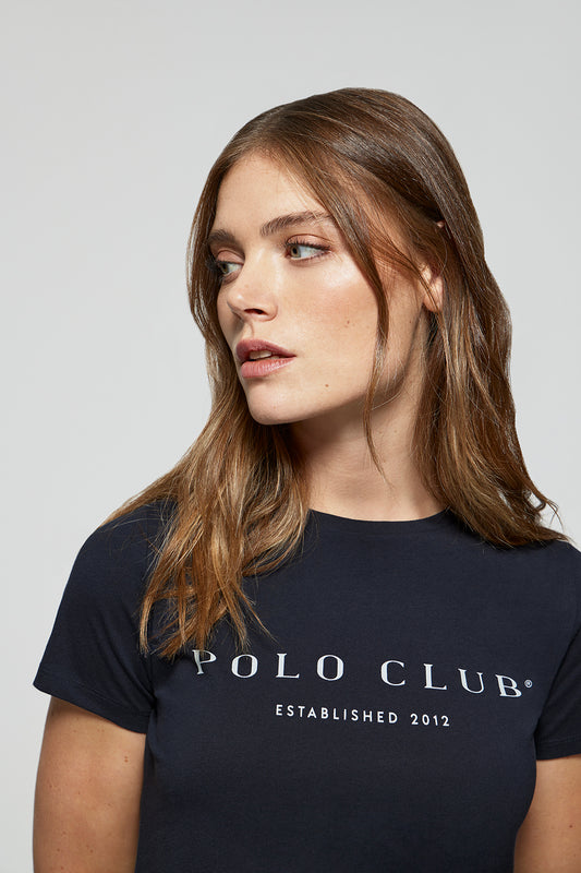 Camiseta azul marino con print icónico Polo Club