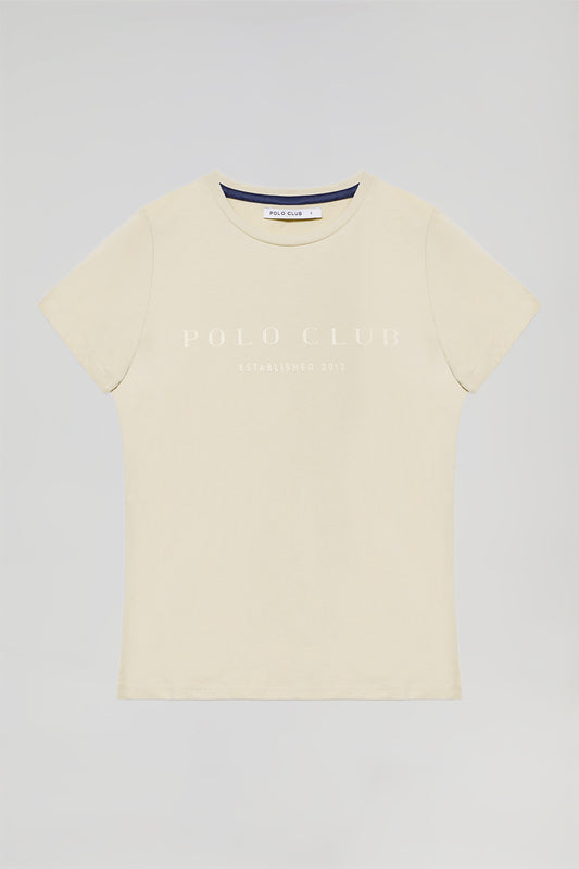 T-shirt bege com print icónico Polo Club