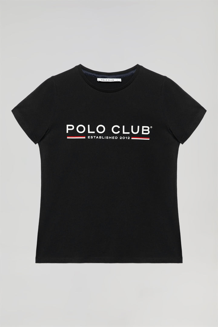 Camiseta básica negra con print icónico en el pecho