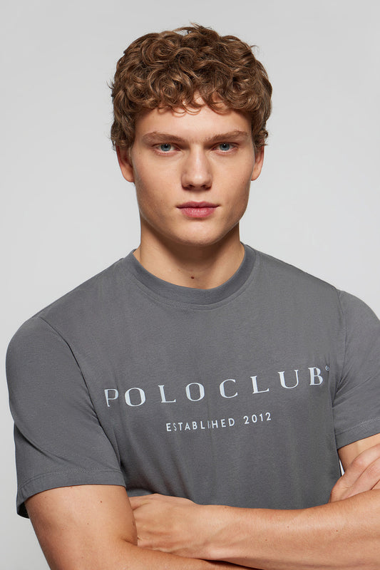 T-shirt básica cor-de-asfalto com print icónico Polo Club