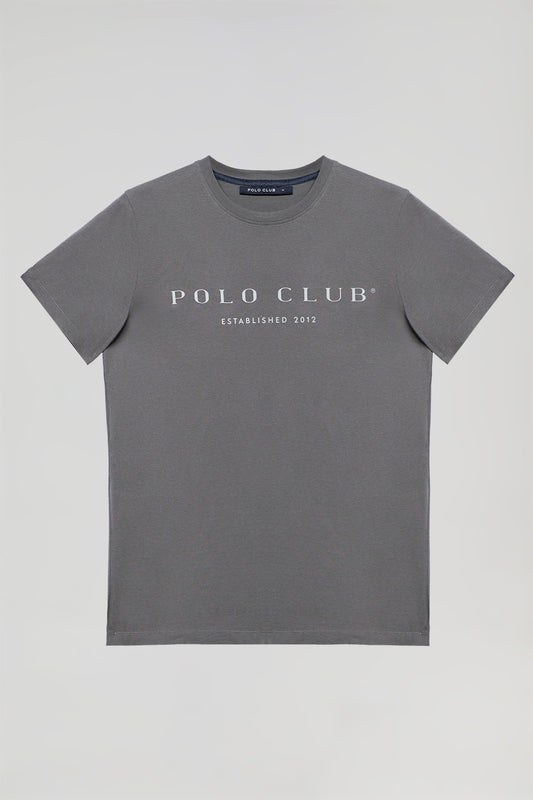 T-shirt básica cor-de-asfalto com print icónico Polo Club