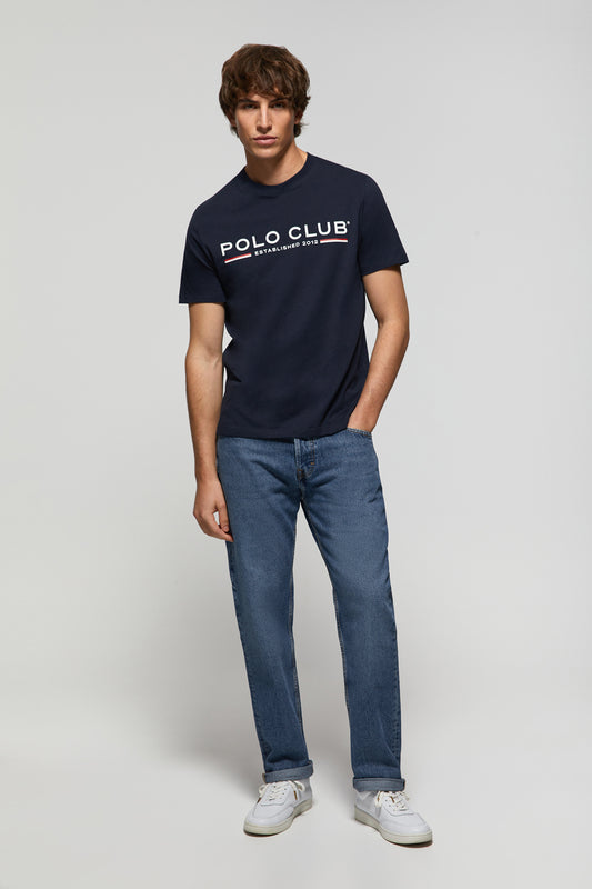 T-shirt básica azul marinho com print icónico no peito