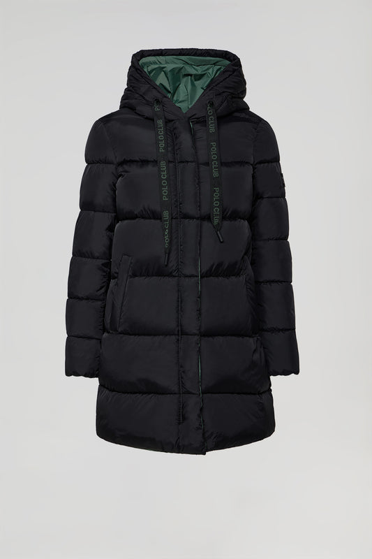 Black bi-coloured reversible coat with hood and Polo Club details