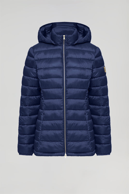 Navy-blue ultralight Carla jacket with hood and Polo Club logo