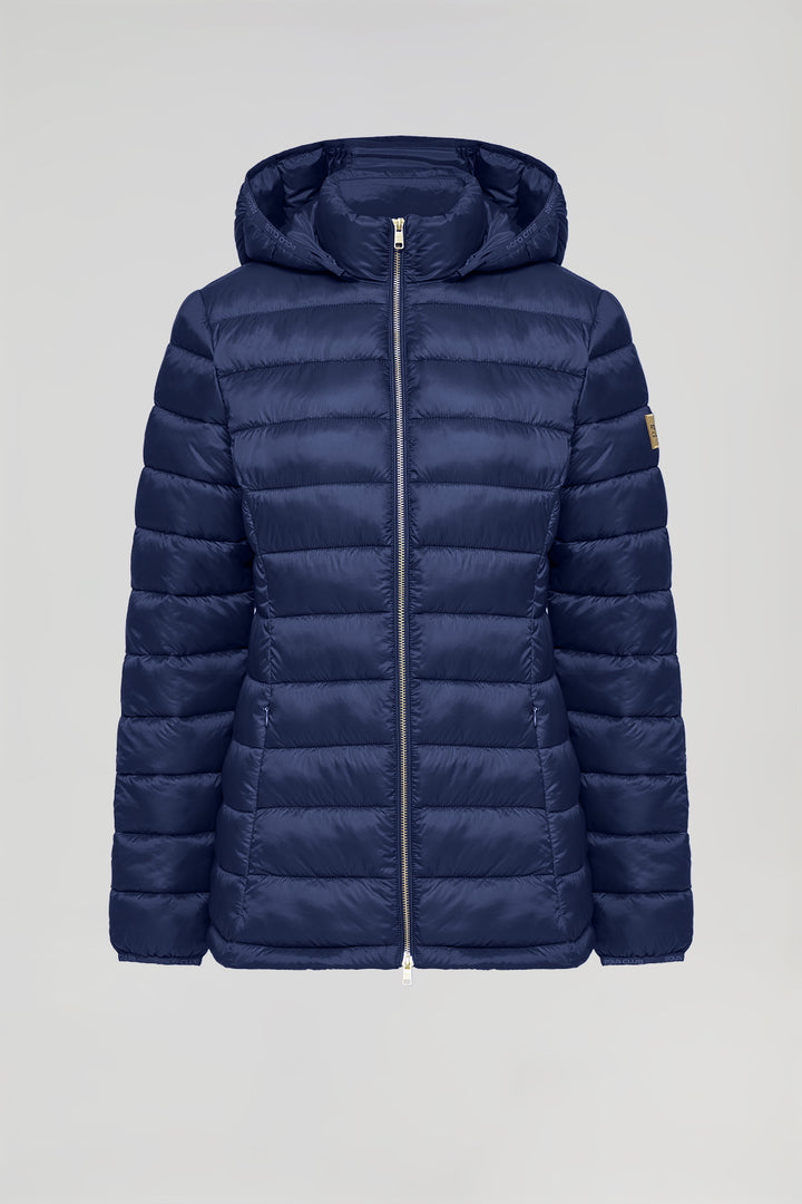 Navy-blue ultralight Carla jacket with hood and Polo Club logo