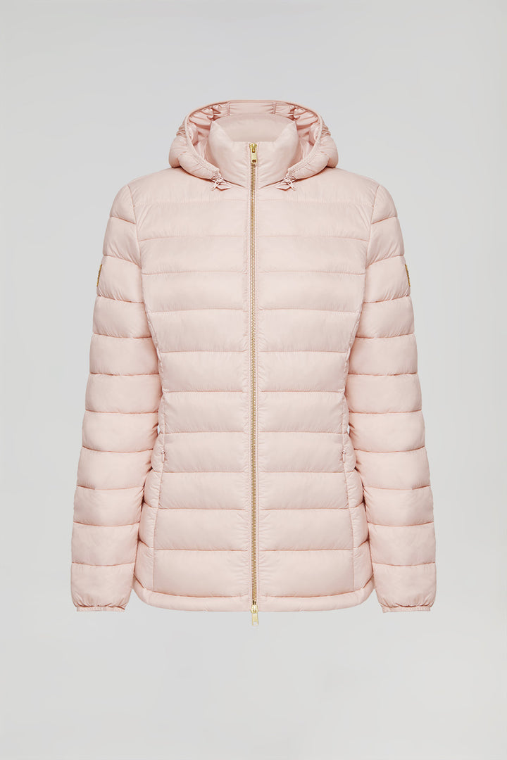 Blush-pink ultralight Carla jacket with hood and Polo Club logo