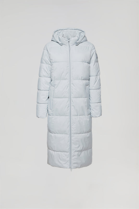 Silver Cósima long coat with removable hood and side vents