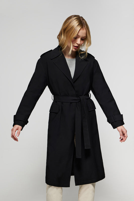 Black Celia trench coat with Polo Club details