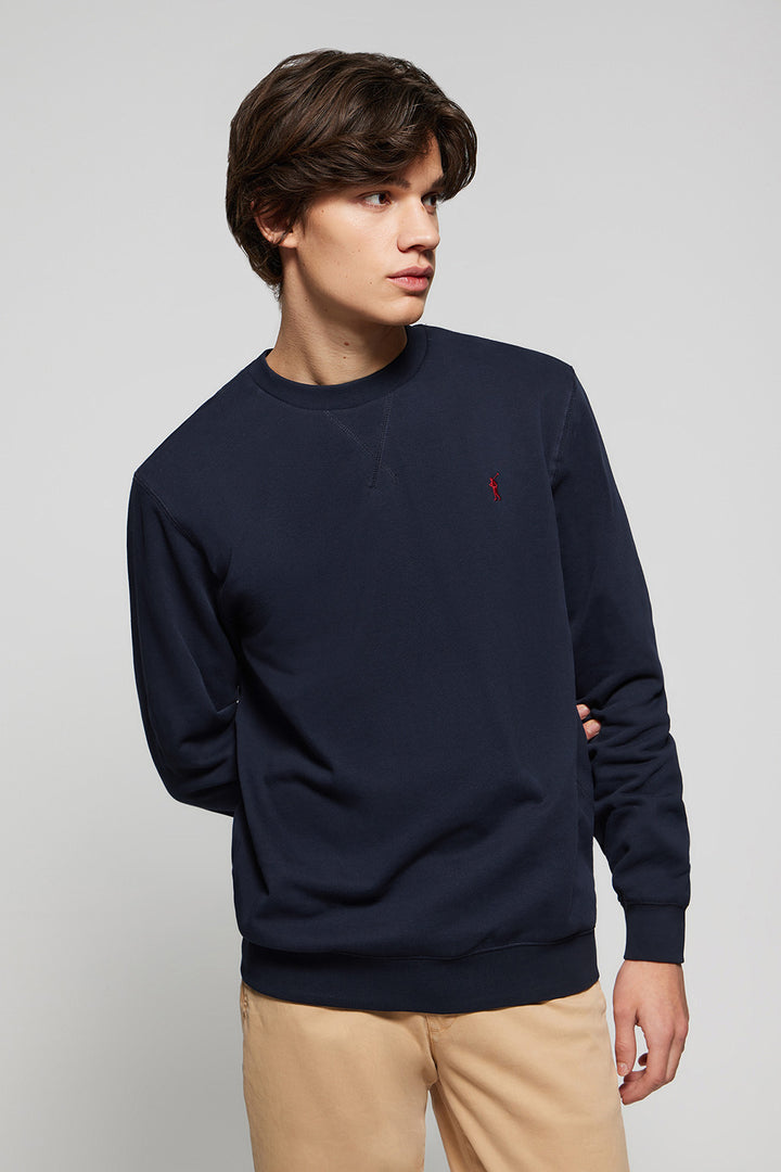 Sweatshirt básica azul marinho com decote redondo e logótipo Rigby Go
