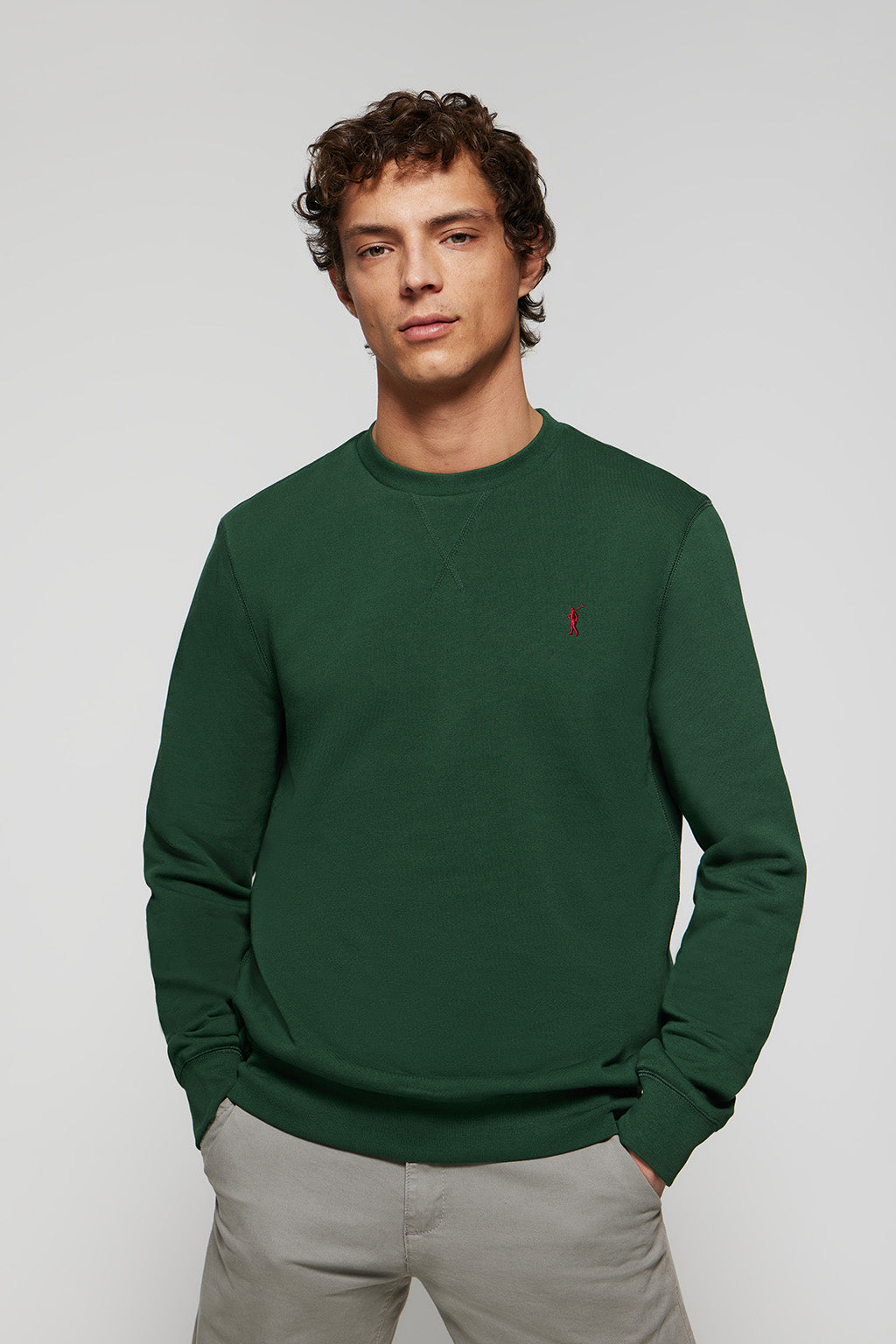 Sudadera b sica de cuello redondo verde botella con logo Rigby Go