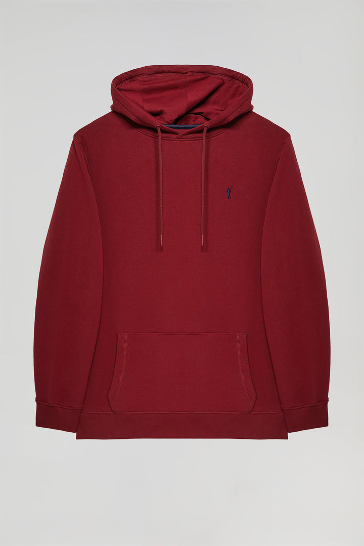 Maroon hoodie with pockets and Rigby Go logo