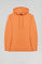 Orange hoodie with pockets and Rigby Go logo