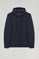Navy-blue zip-through hoodie with Rigby Go logo