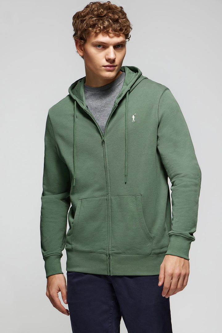 Sweatshirt verde escura com fecho-éclair e capuz e logótipo Rigby Go