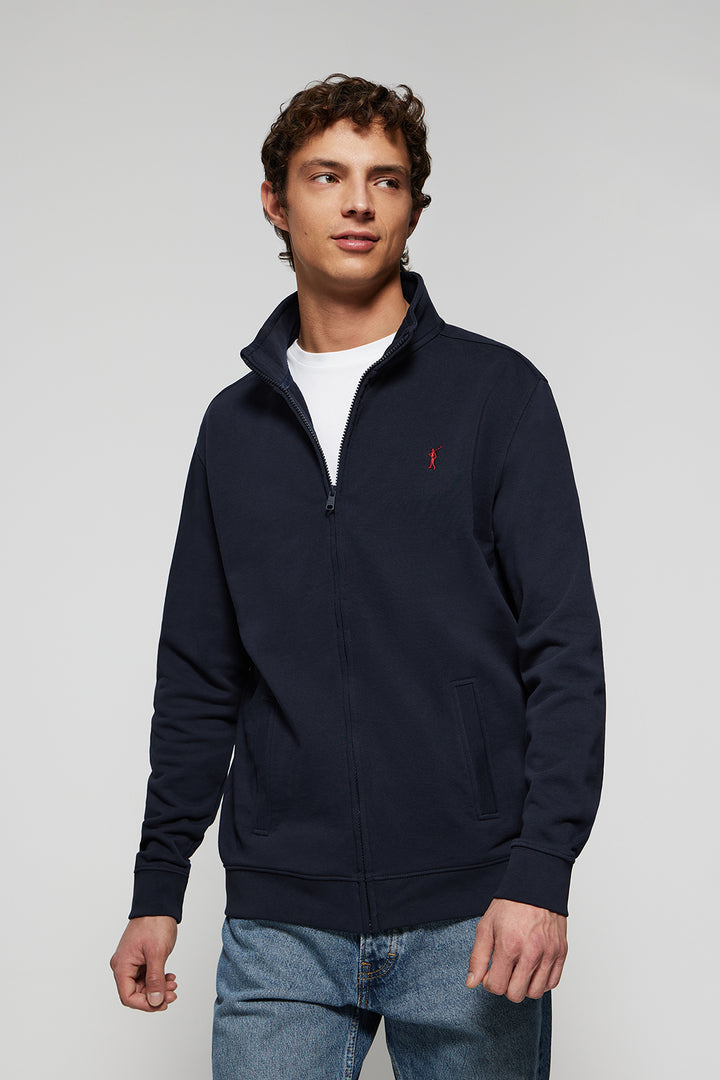 Sweatshirt aberta de gola alta em azul marinho com logótipo Rigby Go