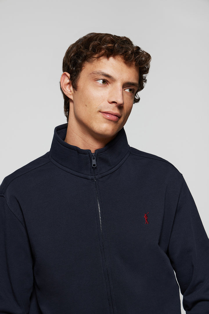 Sweatshirt aberta de gola alta em azul marinho com logótipo Rigby Go
