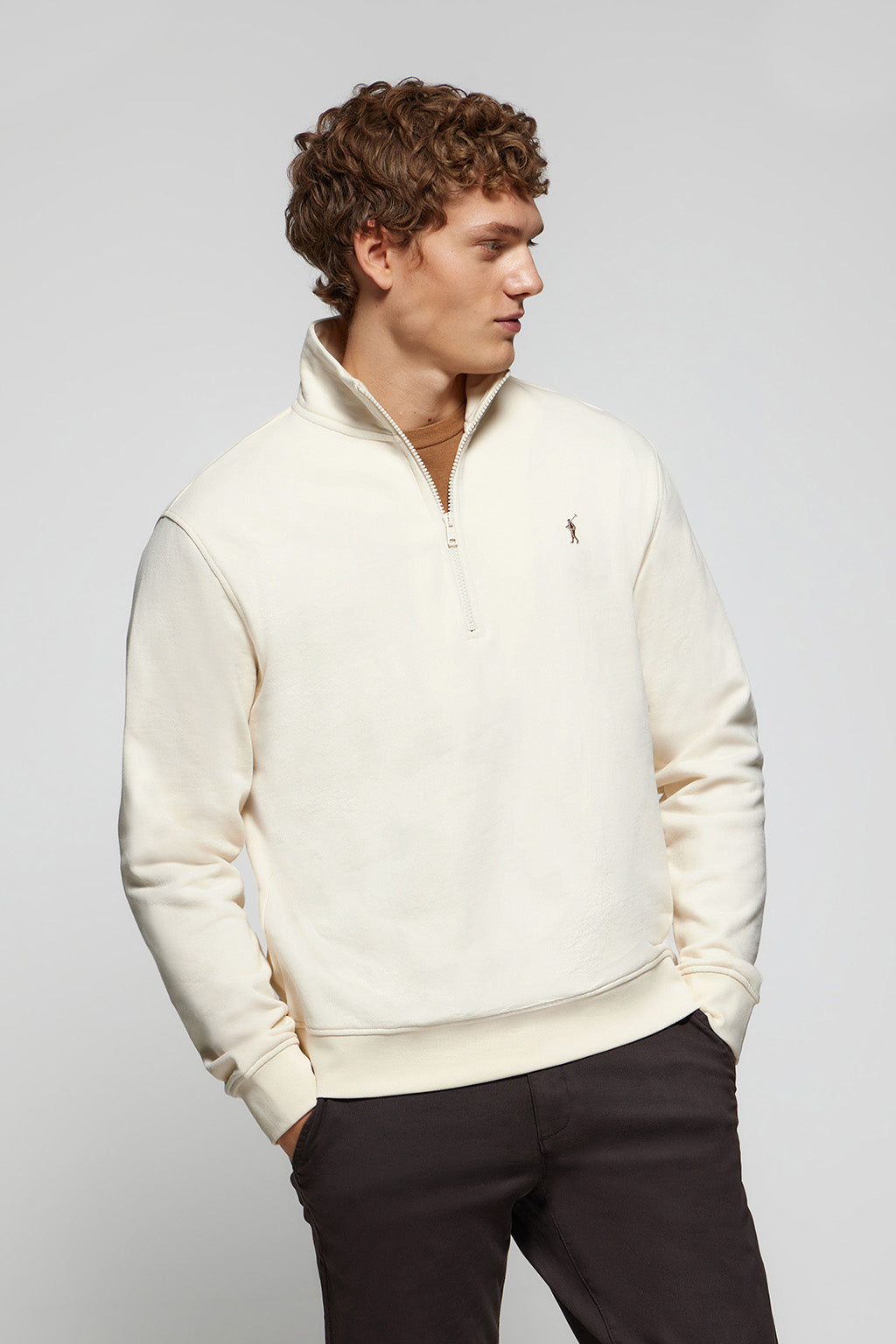 Sudadera de media cremallera beige hombre – Polo Club