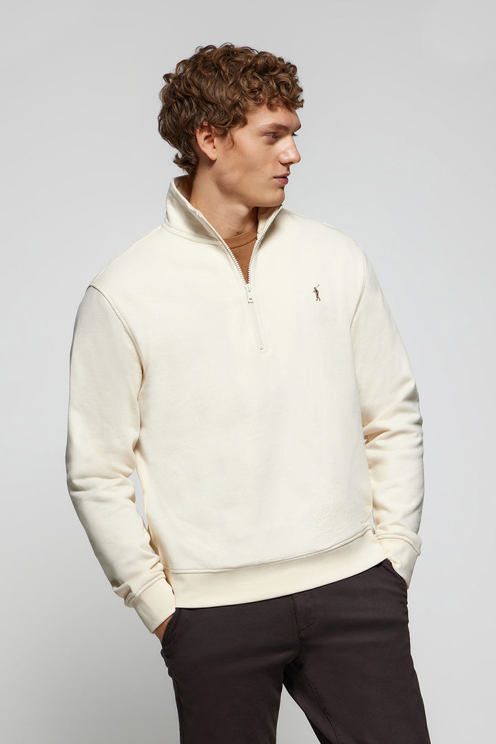 Sweatshirt com meio fecho-éclair beige com logótipo Rigby Go
