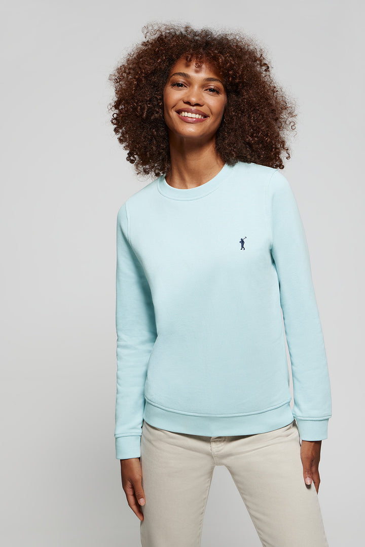 Sweatshirt básica azul celeste com decote redondo e logótipo Rigby Go
