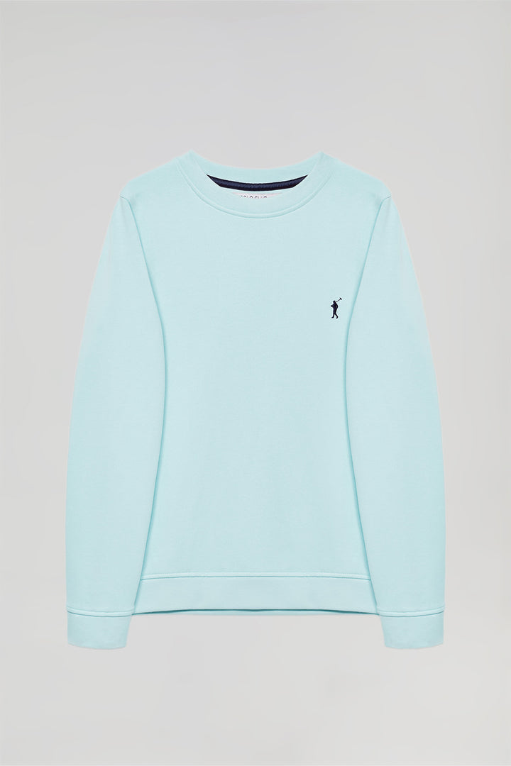 Sweatshirt básica azul celeste com decote redondo e logótipo Rigby Go