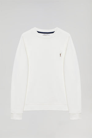 Sudadera básica beige de cuello redondo y logo Rigby Go