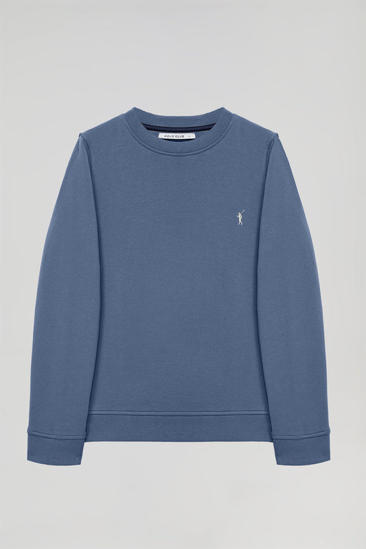 Sweatshirt básica azul denim com decote redondo e logótipo Rigby Go